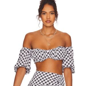 Off-Shoulder Black & White Gingham Crop Top